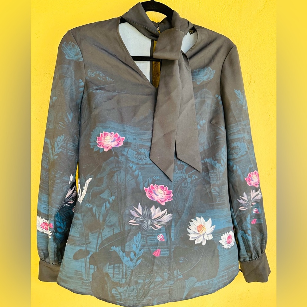 Ted Baker black floral bow neck tie blouse